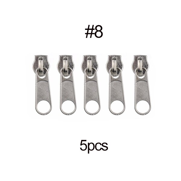 5pcs #3 #5 #8 #10 Fix Zipper DIY Zip Slider Repair Kit For Zip Fastenings Sewing Tailor Tools Clothing Accessories: 5pcs Silver 8(9mm)