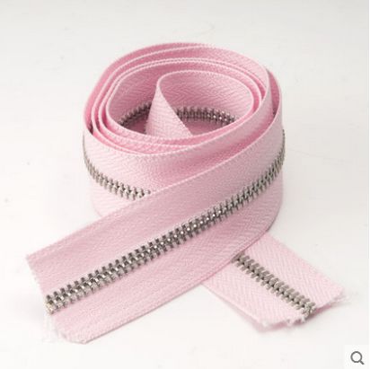 Multi color 5# metal Copper tooth zipper by yard: pink