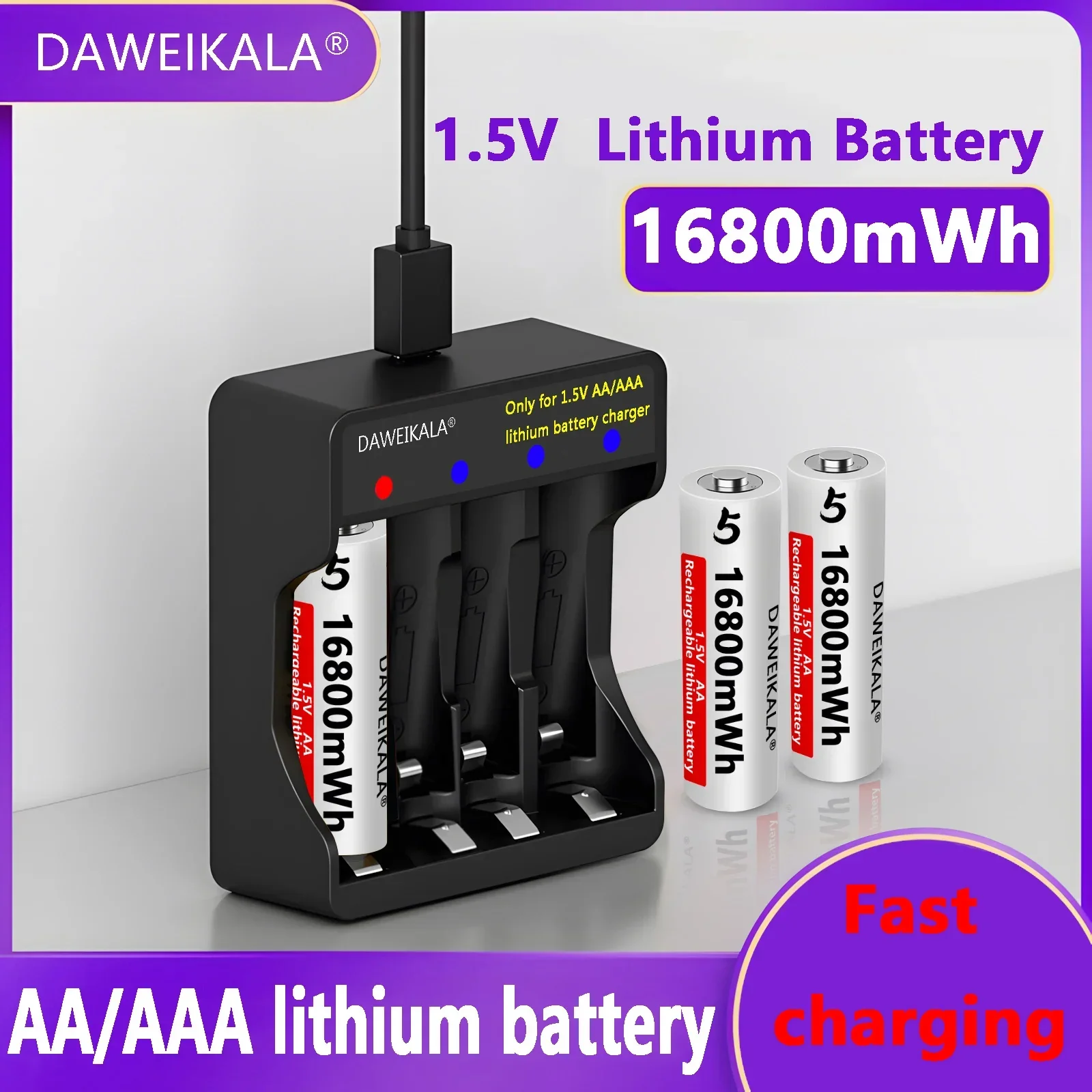 Aa-batteri 1.5v stk . li-ion aa oppladbare batterier med høy kapasitet 16800 mwh for fjernkontroll leketøysbatteri lys hurtiglading