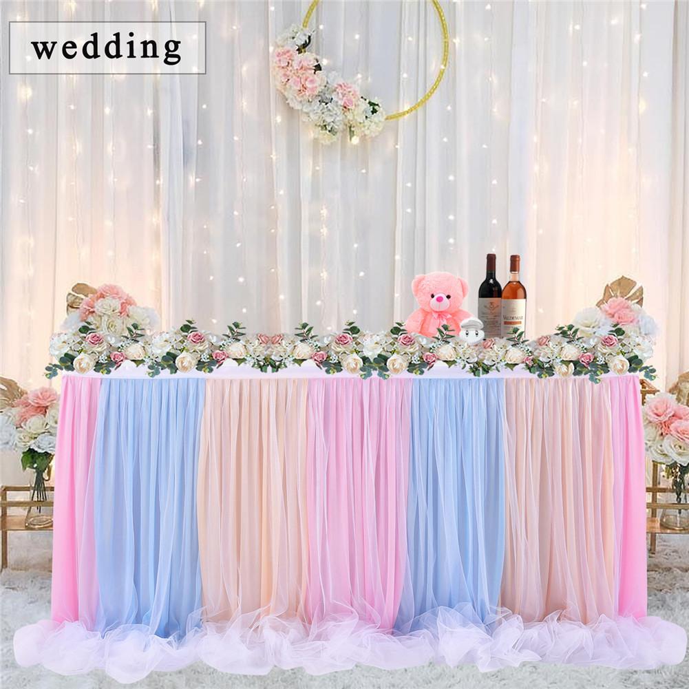 Long Thread Ribbon Table Skirt for Wedding Party Decoration: 14FT