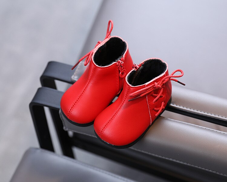 Winter Baby Meisjes Rode Laarzen Mode Pu Leer Peuter Meisjes Zwarte Enkellaarsjes Winter Schoenen: Rood / 16