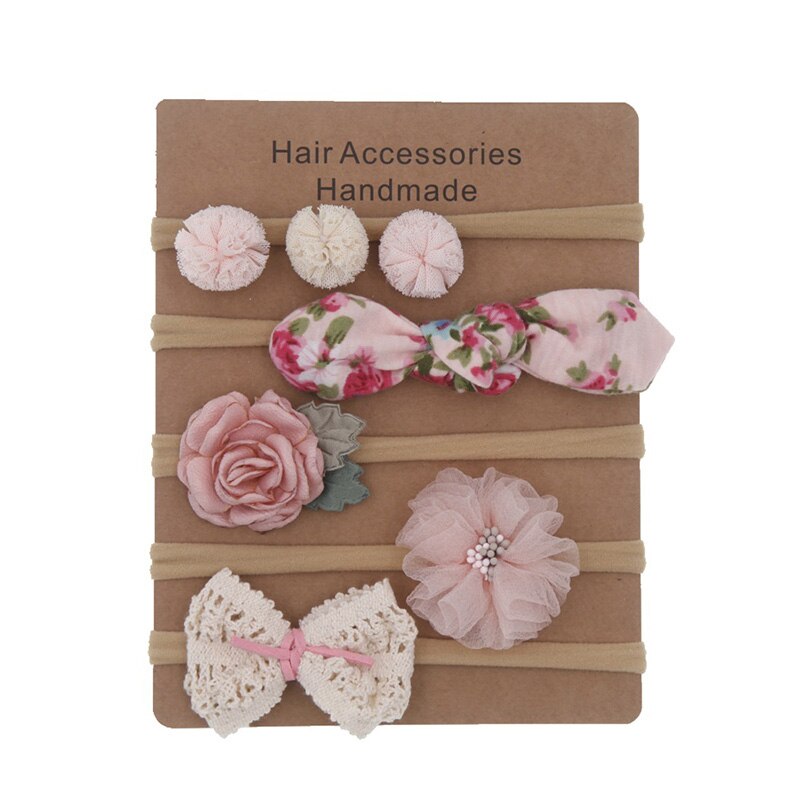 5 Stks/set Nylon Baby Hoofdband Bloem Bows Elastische Kinderen Tulband Pasgeboren Baby Peuter Haarbanden Voor Meisjes Baby Haar Accessoires