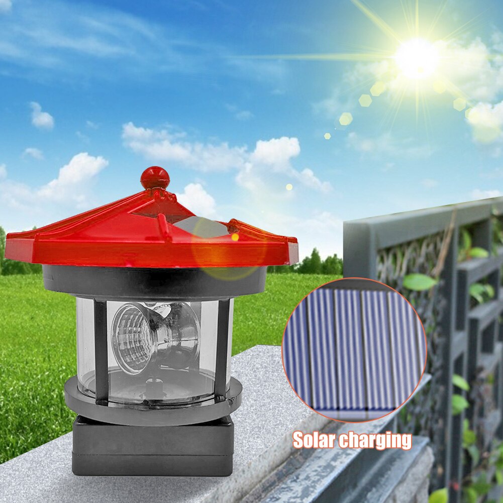 Lighthouse Shape Solar LED Light Garden Fence Yard Outdoor Decoration Smart Sensor Beacon Rotating Beam Lamp