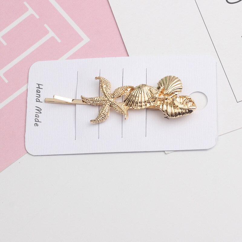 Koreaanse chique haaraccessoires, metalen gouden kleur, strandschelp, zeesterren, imitatieparel, haarspelden voor vrouwen, haarstyling