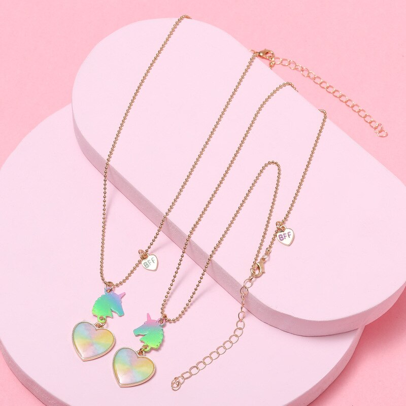2PCS/Set Cartoon Cat Shape Pendant Chain Best Friends Necklace BFF Friendship Children's Jewelry for Girls: Style 18