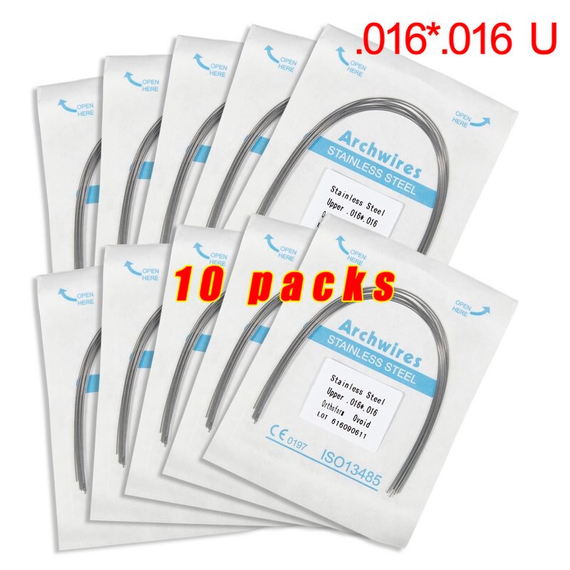 Lot de 10 arcs orthodontiques dentaires en acier inoxydable, forme rectangulaire, forme ovoïde, outil dentaire u/l, équipement dentaire: 10 pack 16 16u