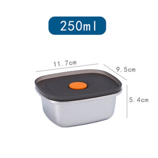 Microwave Lunch Box BPA Free 304 Stainless Steel Refrigerator Crisper Fruit Vegetable Fresh-keeping Box Sealed Food Lunch Box: 250ml