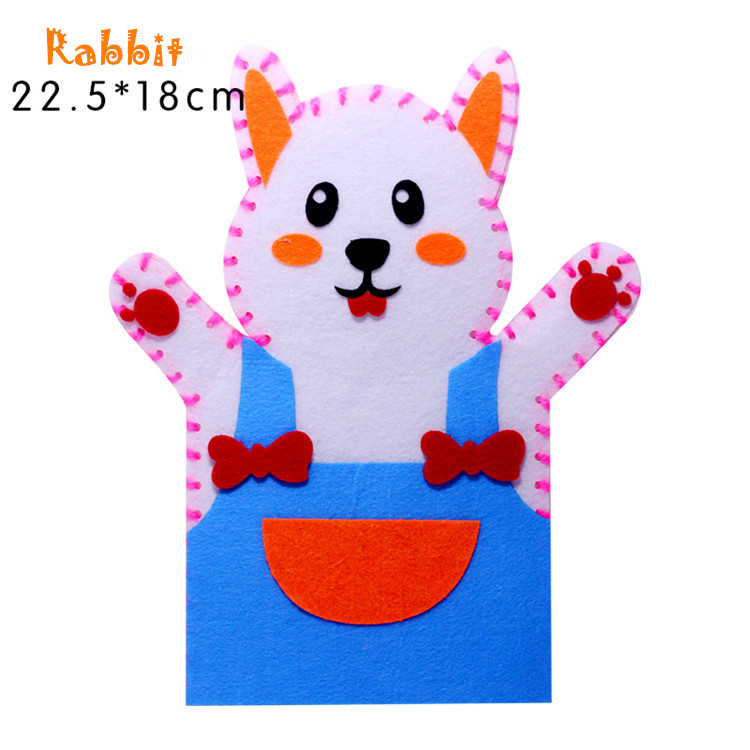 Børn gør-det-selv ikke-vævet tegneserie hånddukke håndlavet dyr hånddukke gør-det-selv materiale pakke tegneserie sylegetøj håndværkslegetøj: Kanin