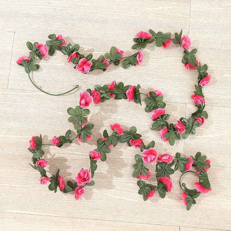 220cm silk rose wedding decoration ivy vine artificial flower arch decoration with green leaf wall garland: Style 3 rose red