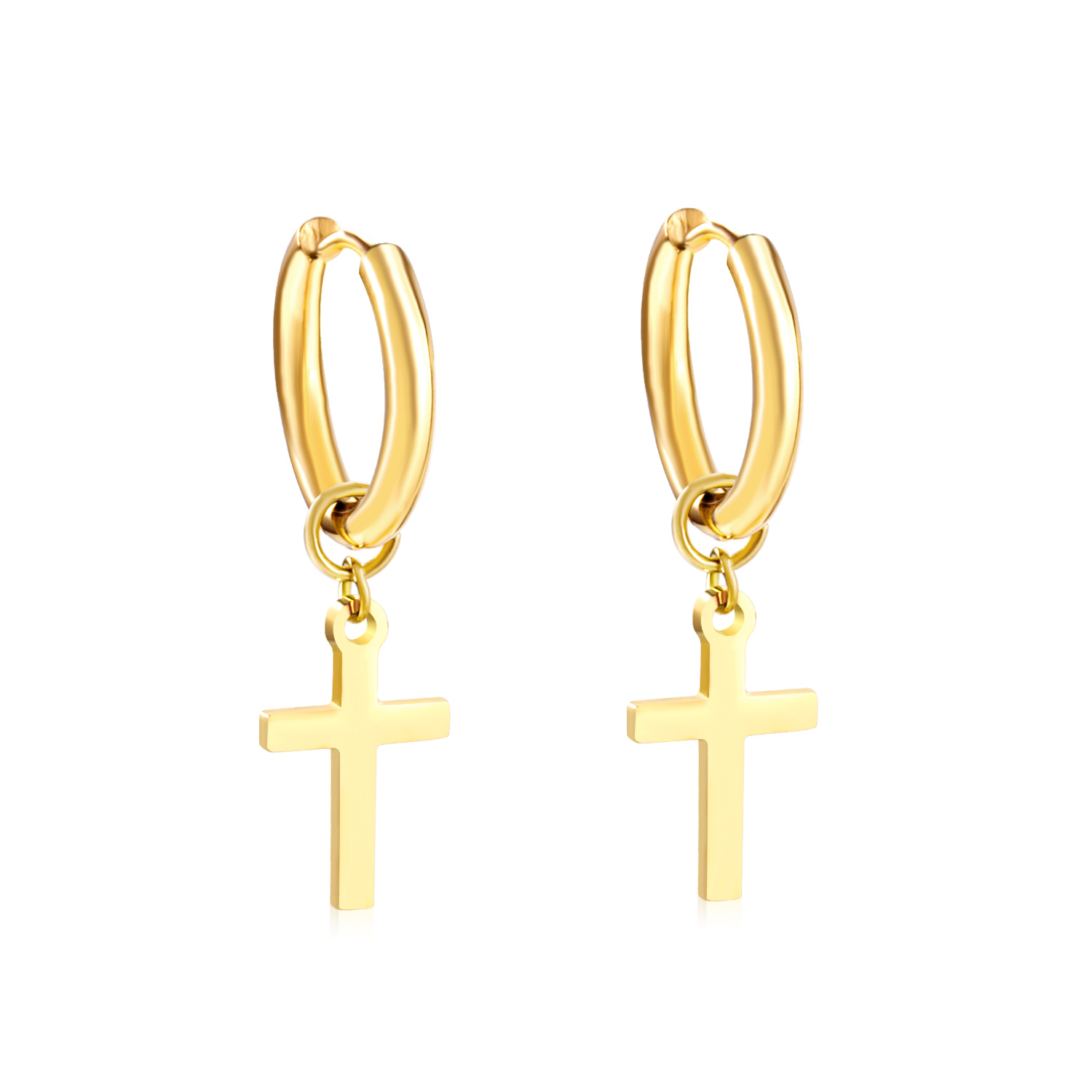 Pendientes góticos de lujo con colgante de cruz para hombre, aretes colgantes de gota, aro de acero inoxidable de Color plateado, joyería Punk para oreja, BFF