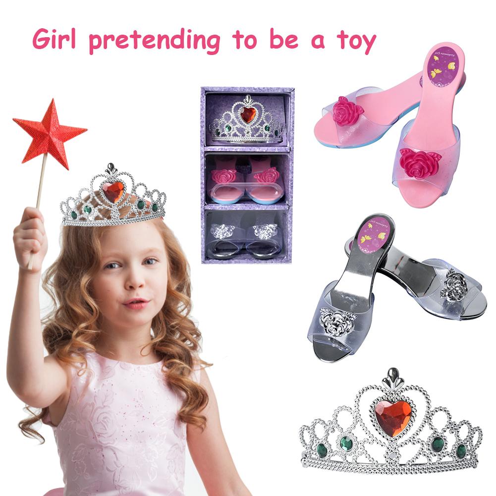 Børn prinsesse kjole op simulering kosmetik boutique prinsesse sko hovedbeklædning smykker sæt til piger kjole op legetøj