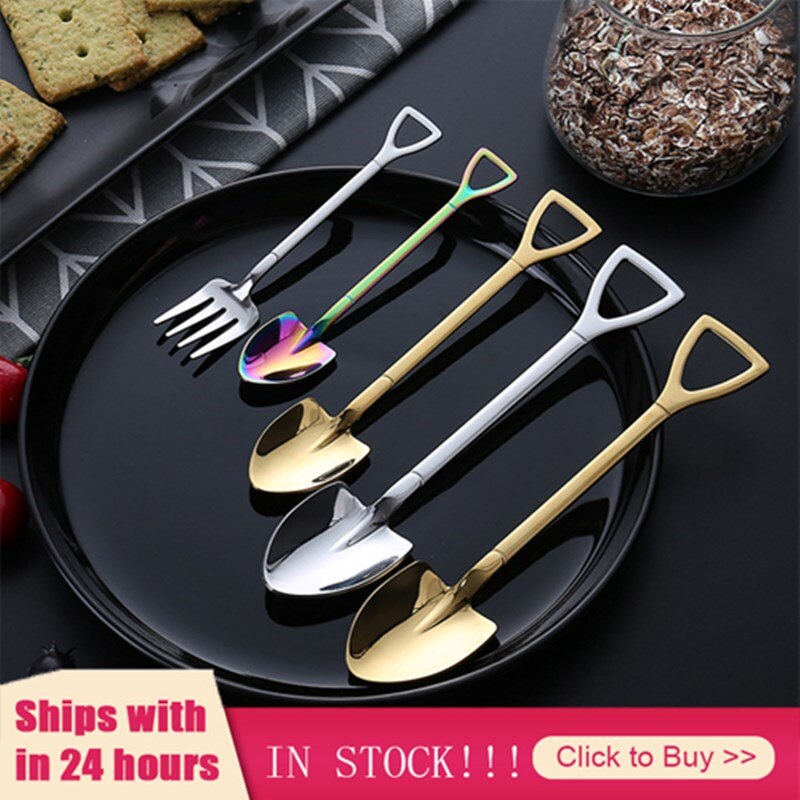 ¡En Stock! Cuchara de acero inoxidable con pala de hierro para café, cucharilla de helado Retro, cucharilla cuadrada bonita, accesorio de cocina, cuchara de café
