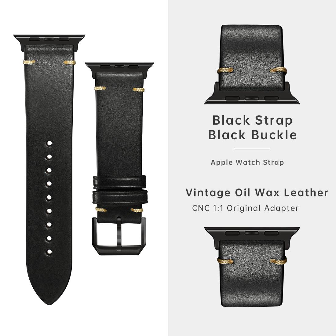 Lederen Horlogeband Voor Apple Watch, Ultra 49Mm, Serie 9, 8, 7, 6, Se, 45Mm, 44Mm, 41Mm, 40Mm, Plantaardige Gelooide Leren Band: Black Yellow / 18mm