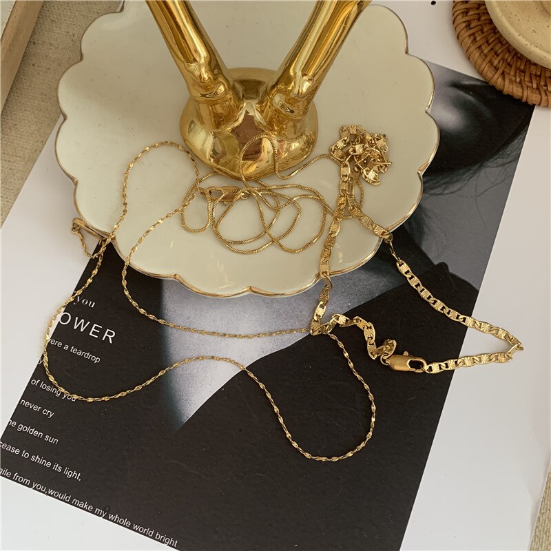 AOMU 3 Arten Punk Jahrgang Kubanischen Halsband Halskette Kragen Aussage Hüfte hüpfen klobig Gold Farbe Dünne Kette Halskette Frauen Schmuck