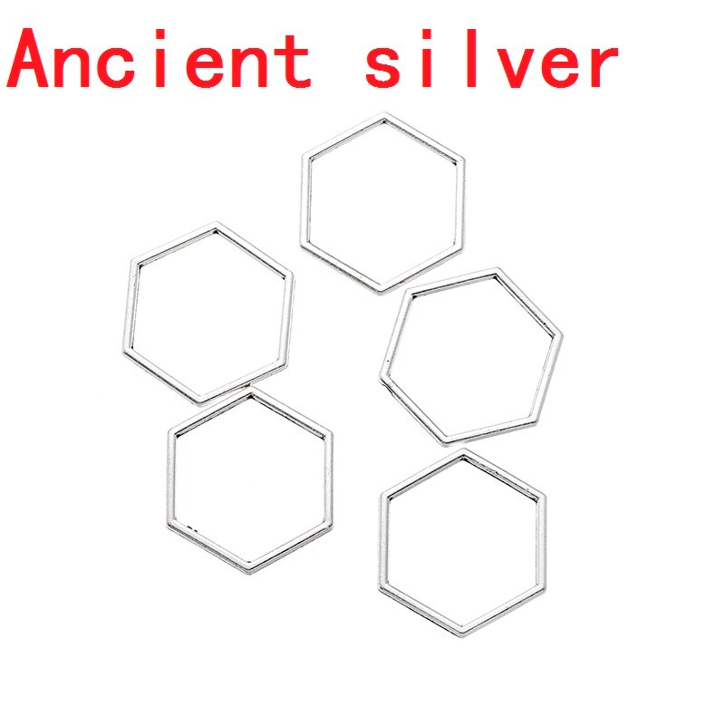 Yuenz 10Pcs 7 Kleur Mini Hexagon Charm Hollow Lijm Blank Hanger Lade Bezel Charms Diy Armband Ketting Handgemaakte Bezel mold: Antique Silver Plated