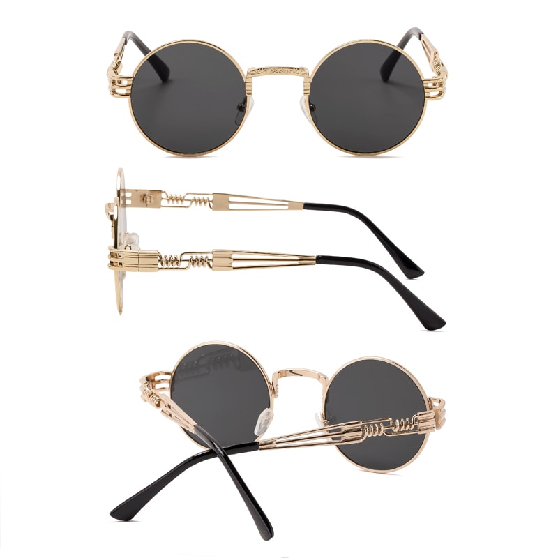 SPLOV Retro Steampunk Round Metal Sunglasses for Men and Women Double Spring Leg Colorful Eyewear UV400