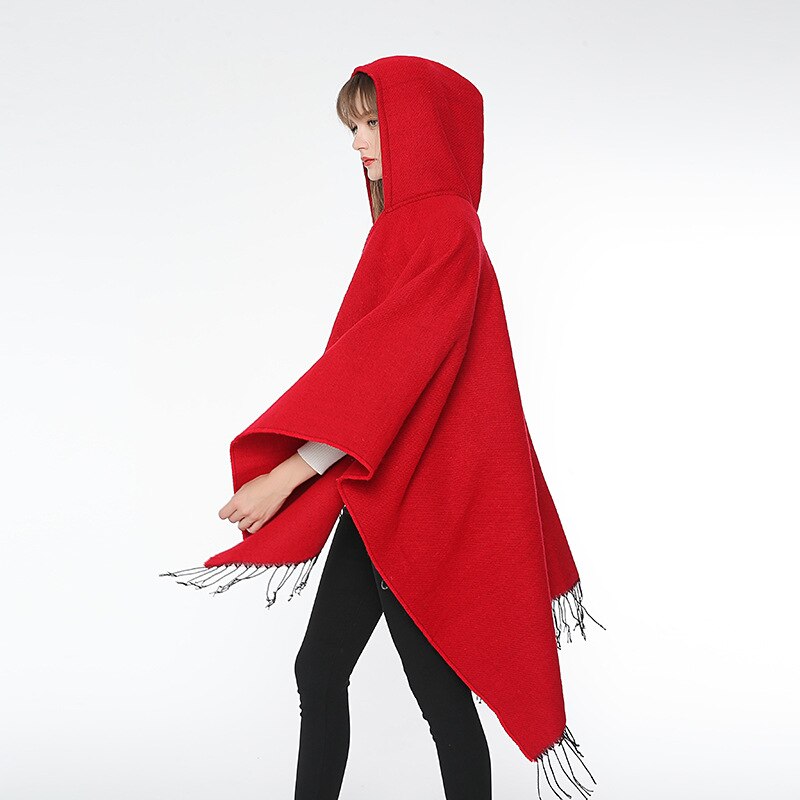 Cape effen kleur mantel capuchon sjaal dames herfst winter sjaal reizen imitatie kasjmier all-match eenvoudig warme dikke poncho
