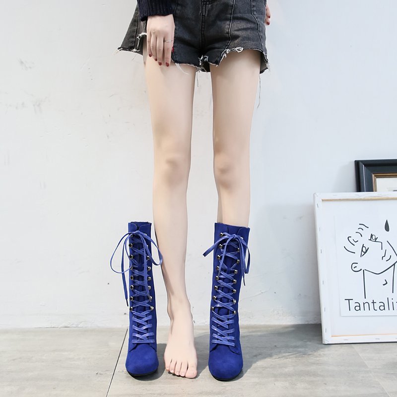 Frauen Stiefel 2022 Neue Hohe Stiefel Runde Kappe Spitze-hoch Schuhe Dicke Sohle hoch Hacke Lange Frauen der Stiefel Schuhe