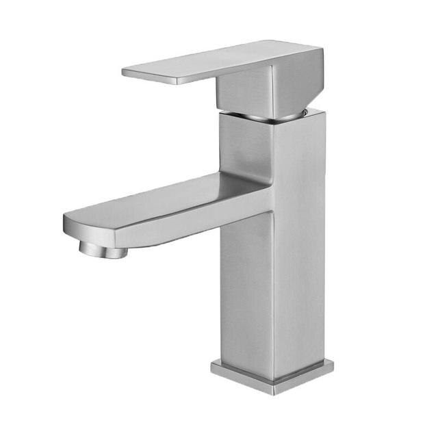 Grifo cuadrado negro para lavabo de baño, grifería de un solo mando para lavabo, montado en cubierta: 304 brushed