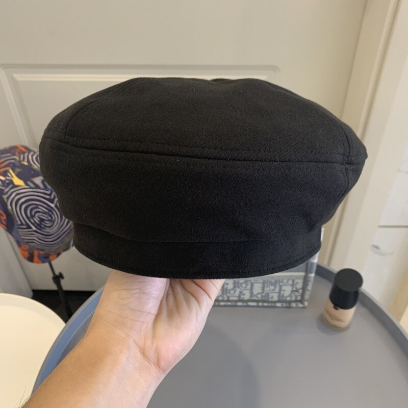 Moment Vintage Franse Baret Wollen Baret Winter Street Style Solid-Kleur Hoed Warm Beanie Hoed: Black