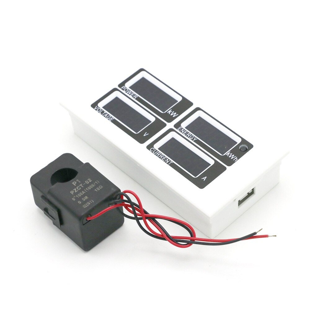 AC 80-260V Digital 100A watt power meter volt amp Ammeter Voltmeter with split-core CT 110V 220V