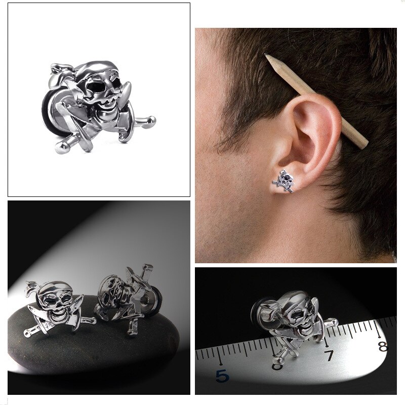 Unisex Vrouwen Mannen Oorbellen Rvs Piercing Nail Schroef Cross Skull Stud Oorbellen Punk Helix Oor Piercings Mode-sieraden