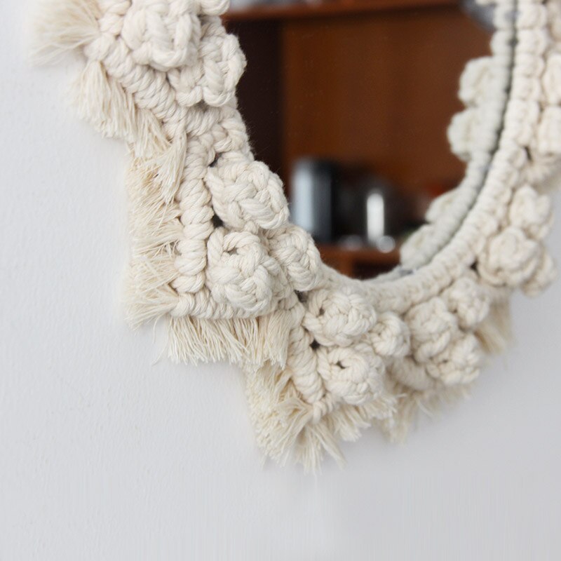 Bohemisk dekor vägg hängande vardagsrum speglar cirkel stor blomma vintage glas macrame mandalahome sovrum vägg deor spegel