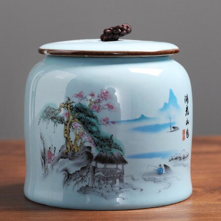 Jingdezhen-tarro hermético de cerámica para el hogar, latas de té, café, a prueba de humedad, contenedor de especias de grano de cocina: L  11.8X11CM  640ML