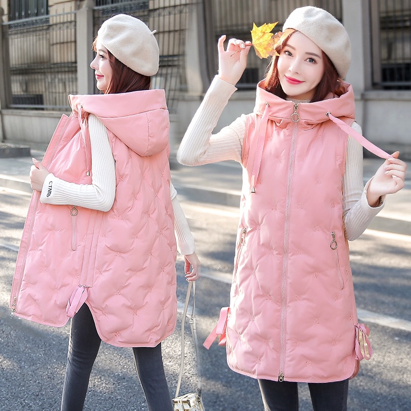 Veste chaude sans manches pour femme, veste matelassée avec broderie de Style coréen, hiver et automne