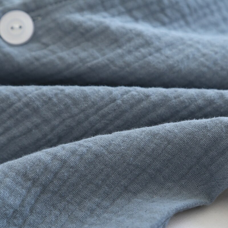 Pyjama en gaze et crêpe pour homme, vêtement de nuit en coton, couleur unie, taille élastique, grande taille, collection automne et hiver