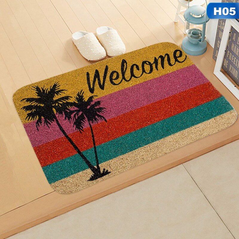 Tapis antidérapant rectangulaire 40 x 60cm welcome home pour chambre à coucher, tapis de sol d'entrée, motif tournesol, paillasson en flanelle: H05