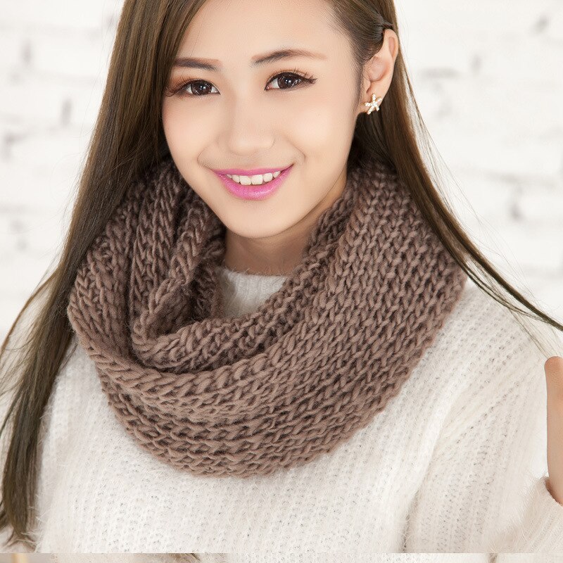 Winter Loop Scarf Women Infinity Knitted Scarf Circle Neck Scarf women Super Chunky Snood Unsex Solid Crochet Shawl: 2