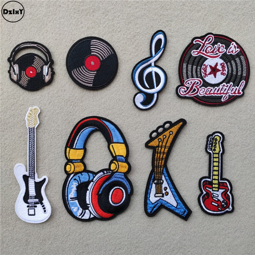 Muziekinstrument Patches Voor Kleding Diy Strepen Ijzer Op Gitaar Applicaties Craft Sticker Headset Borduren Badges Voor Rugzak