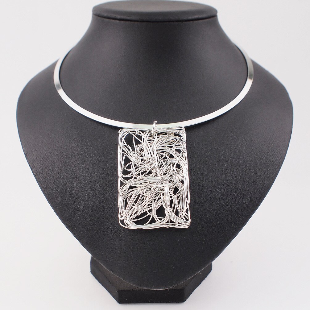 Mode Grote Ronde Kraag Draaimomenten Choker Ketting Hangers Vintage Statement Kettingen Voor Vrouwen Sieraden: square silver