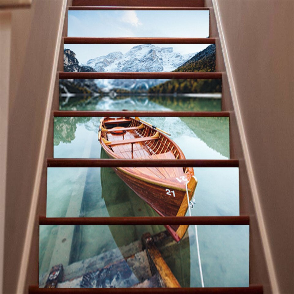 Lake Scenery Stairs Sticker For Home Hotel Corridor Decor Renew Stair Mural Self-adhesive Waterproof Landscape Staircase Mural