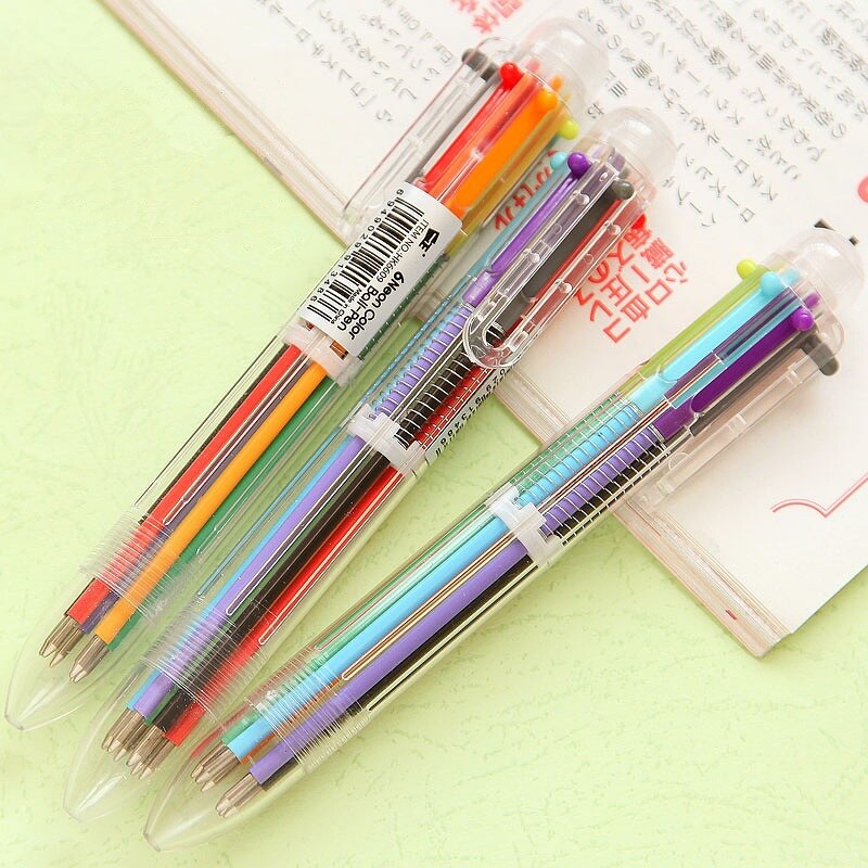 1 Pcs 6 in 1 Colorful BallPoint Pen For Kids School Office Supplies Stationery Writing Ball Point Pen