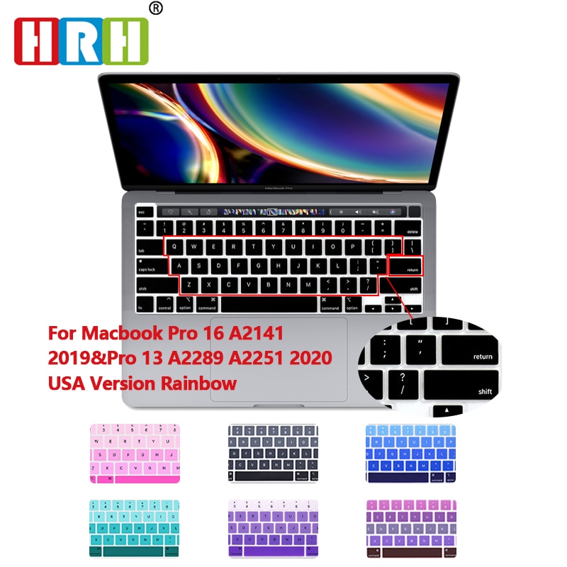 Hrh Geleidelijke Regenboog Kleur Siliconen Engels Keyboard Skin Cover Voor Macbook Pro 16 A2141 Pro13 A2289 A2251(2020Release)