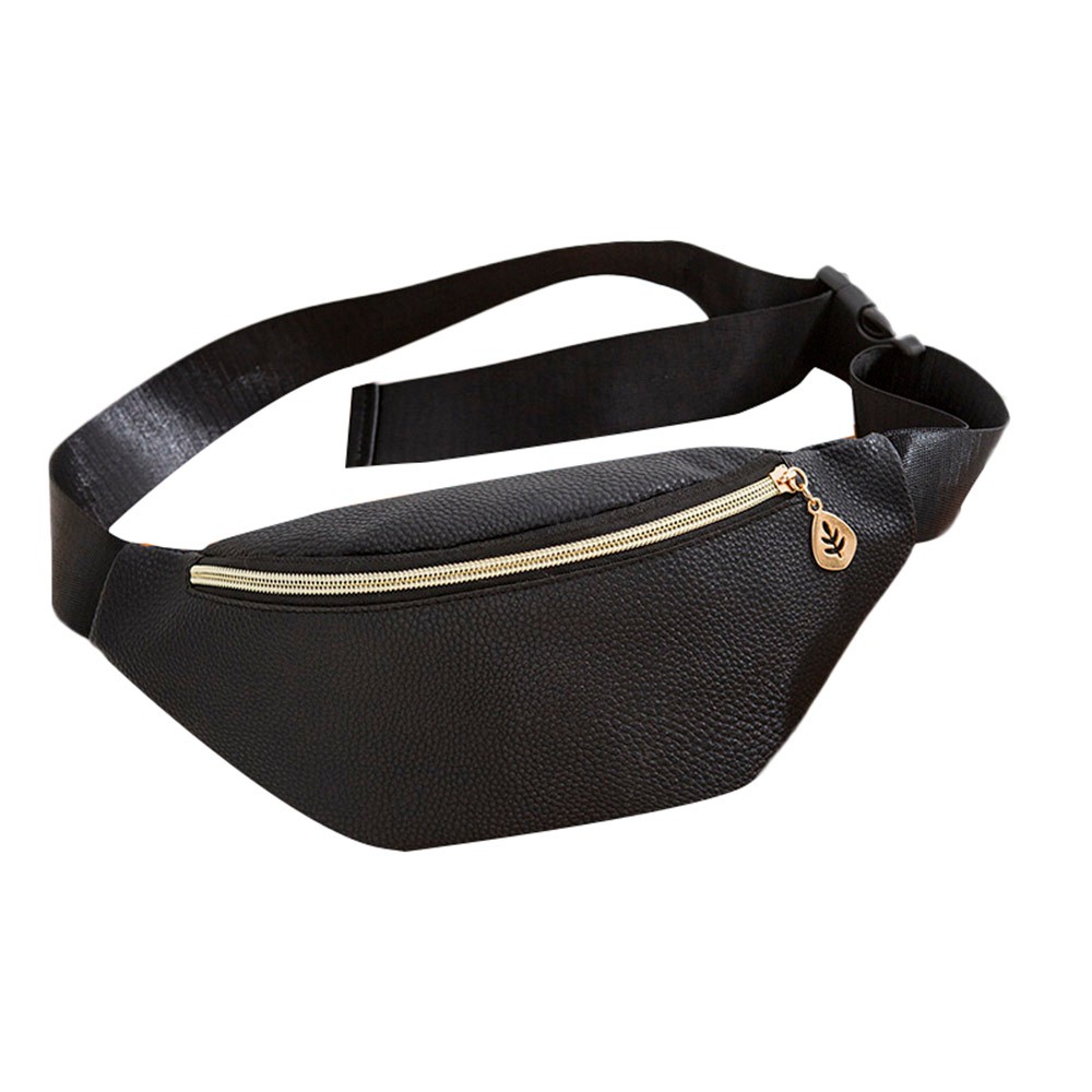 25#  nyeste midje bag kvinne belte merke bryst veske unisex fanny pack damer midje pakke mageposer veske: Svart