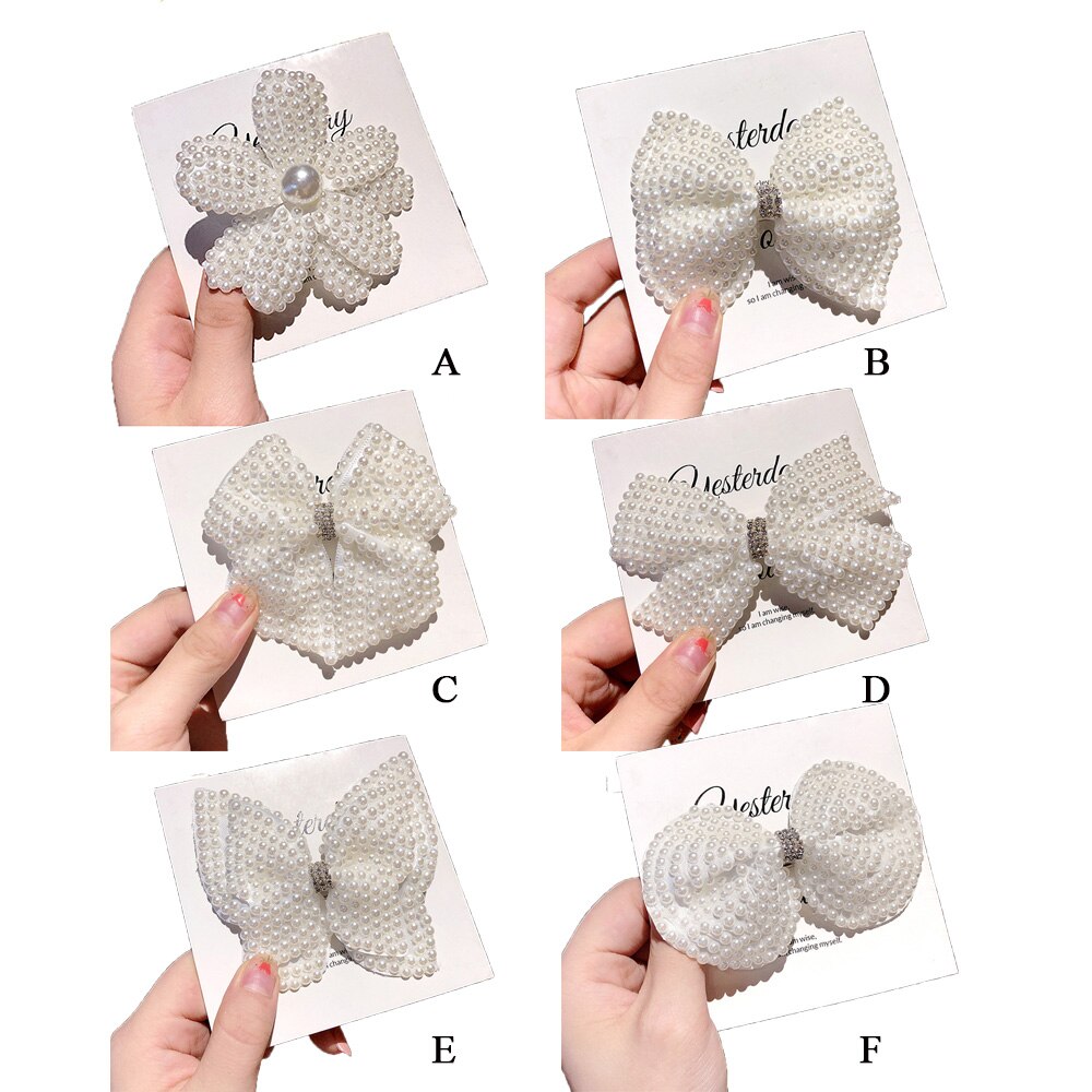 Big White Pearl Flower Hair Clips For Girls Kids Crystal Rhinestone Hair Bows Barrettes Hairpins Girl Hair Accessories