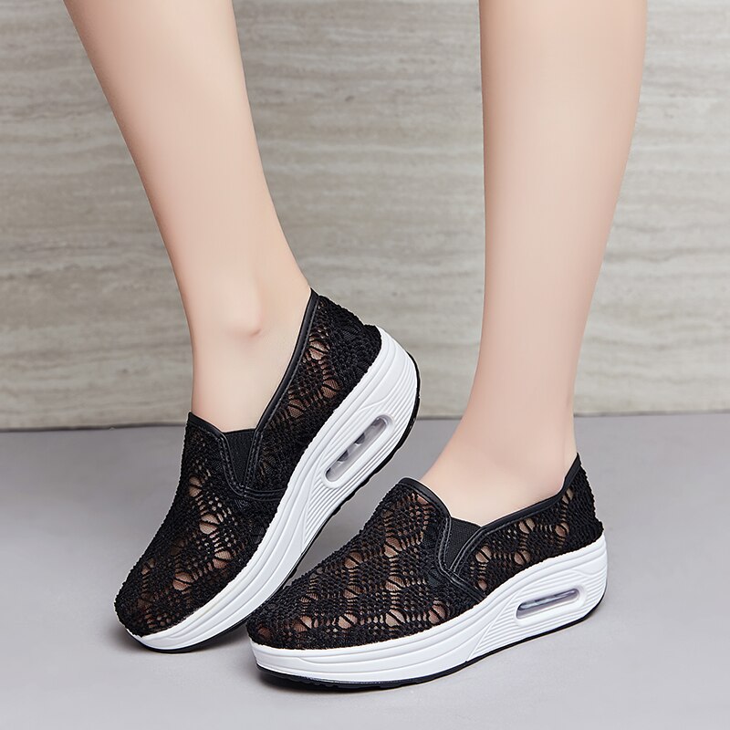 Old Beijing Women Slimming Shoes Lace Mother Outdoor Walking Sport Shoes Sneakers Zapatillas Tonificadoras Air Cushion Femme