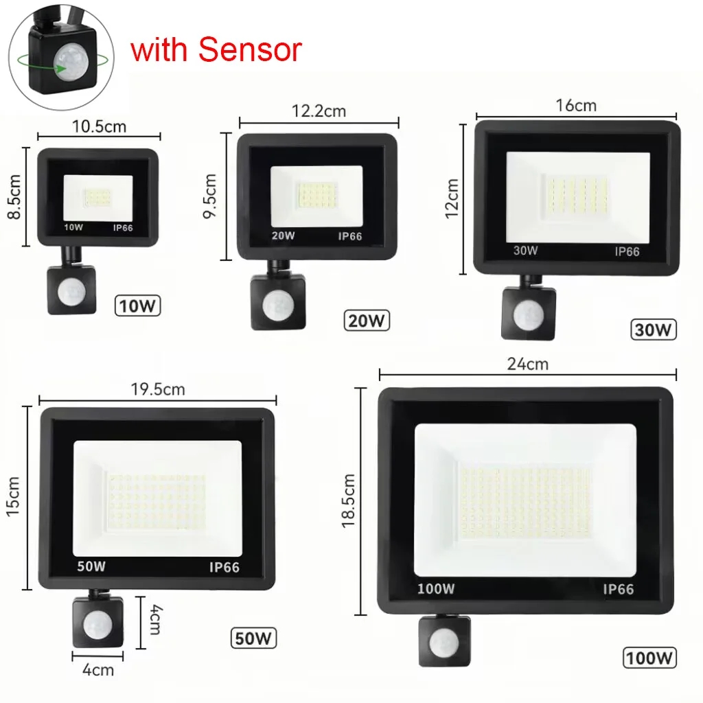 Led-projektør spotlight med sensor udendørs belysning 6500k vandtæt garage fitnesscenter gadeport væglamper projektører  ac220v: Foranderlig / 10w