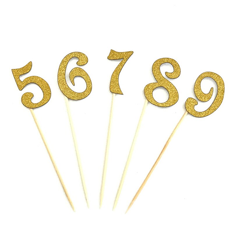 10 unids/set de número Topper de la torta de cumpleaños de acrílico de oro de cumpleaños decoración de de aniversario 7 colores