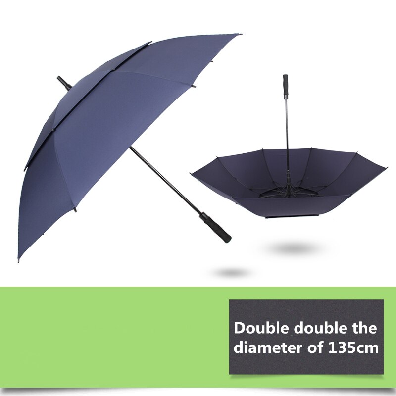 Nx stor golfparaply vindtæt dobbeltlag 135cm glasfiber mand forretning reklame sol regn lange paraply mænd: Bule
