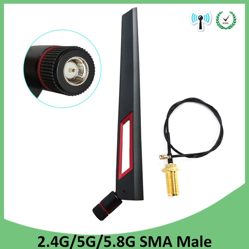 2 pces 2.4 ghz 5 ghz 5.8 ghz antena real 8dbi sma macho conector 2.4g 5.8g banda dupla wi-fi antena + 21cm RP-SMA macho trança cabo