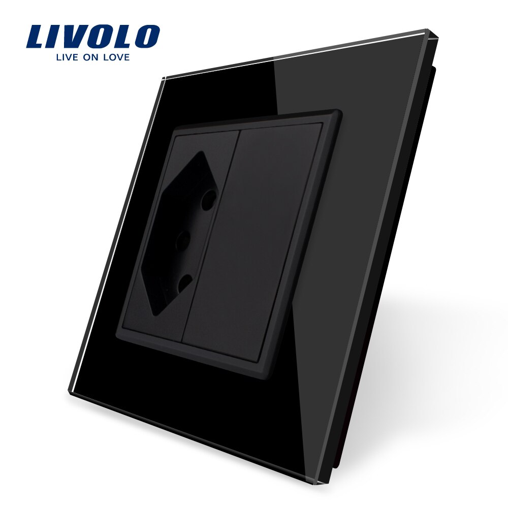 Livolo Standaard Swizss Socket, Grey Crystal Glass Panel, Ac 110 ~ 250V, 16A Stopcontact, 80Mm * 80Mm, Geen Logo: Black
