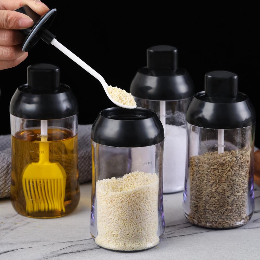 Spice jar oil bottle bee jar covered spoon integrated oil brush bottle Serving Spoon, Storage Canister, Clear Condiment Food @40