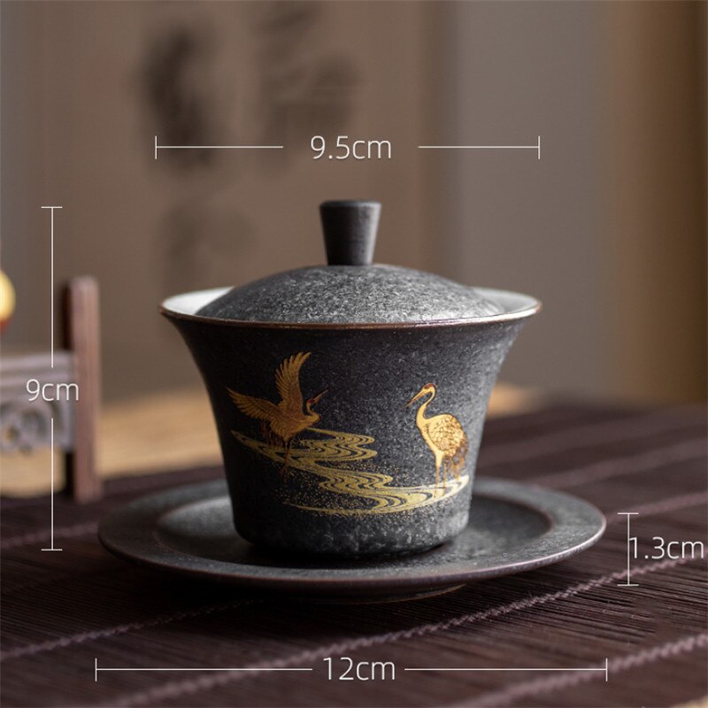 Keramisk gaiwan kontor tekop håndlavet kung fu terrin kinesisk te skål med låg og underkop vand krus te sæt drinkware