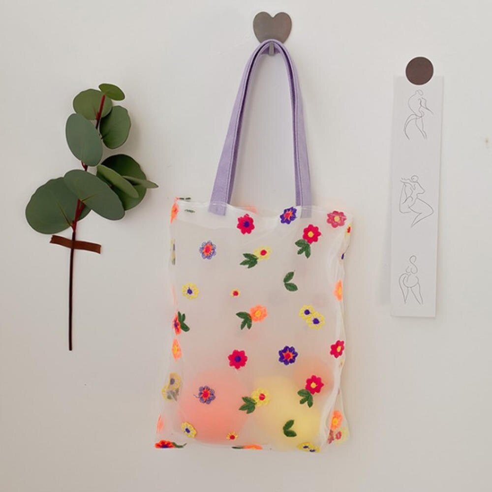 été fée style fleur broderie sac à bandoulière décontracté pratique clair sac à provisions femmes Eco sacs à provisions: Q5
