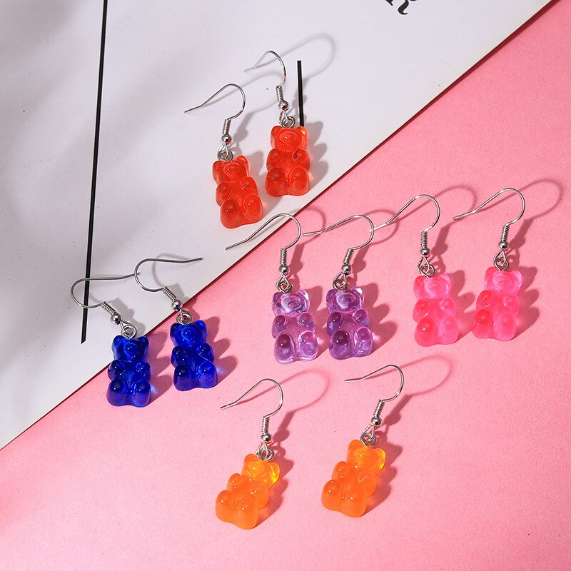 Pendientes de oso de goma minimalistas para mujer, ganchos para las orejas, de joyería, 1 par