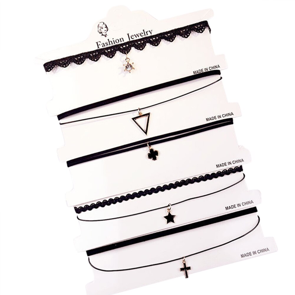 Recém 5 Pçs/set Lace Gargantilha De Veludo Estrela Cadeia Colar Colar Vintage Jóias Presentes para Mulheres Meninas: 1